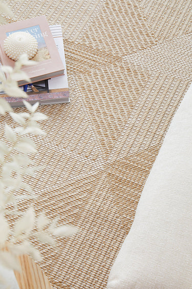 Patio Rico Cream Natural Modern Indoor Outdoor Geometric Patterned Flatweave Hallway Runner Rug